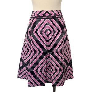 Tory Burch Pleated Geometric Skirt Cotton Linen Pink/Navy | Size: 4